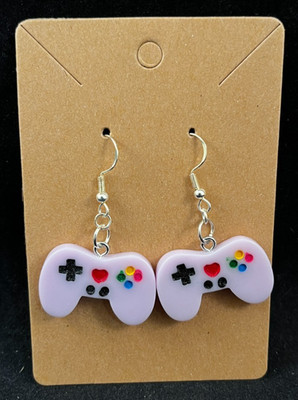 Video Game Controller Earrings - Light Purple - Dangle - Silver Hooks - Handmade