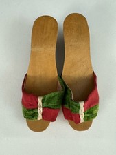 Vintage Hand-Carved Wood Wedge Slide Sandal From The WWII Era 1940's Sz 6