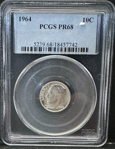 1964 Proof Roosevelt SILVER Dime PCGS PR68