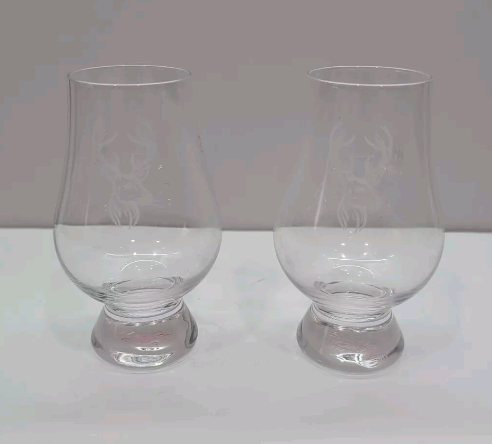 2 Glenfiddich Scotch Whiskey Tasting Glasses Deer Stag Nosing Neat Bourbon (K34)-image