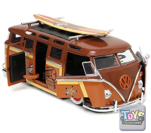 Jada VOLKSWAGEN T1 BUS BROWN W/ WOODY FIGURE & SURFBOAD "TOY STORY" 1/24 - Picture 2 of 5