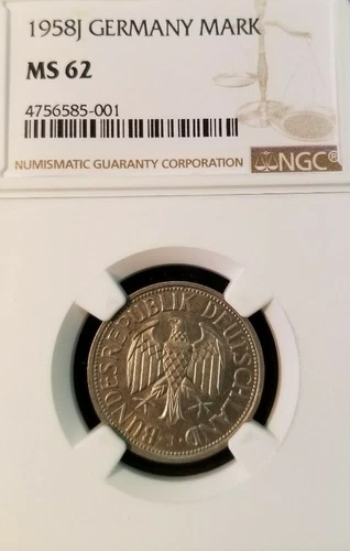 1958 J GERMANY MARK NGC MS 62 VERY SCARCE EARLY DATE IN MINT STATE !!!