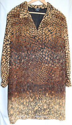 SAINT TROPEZ WEST II SHIFT DRESS, WOMEN'S 16, BROWN BLACK GEO ANIMAL PRINT, 