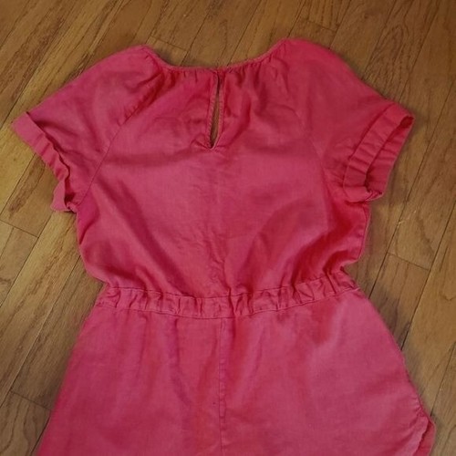 Romper filo universale donna misto lino rosso medio cravatta elastica vita estate - Foto 14 di 15