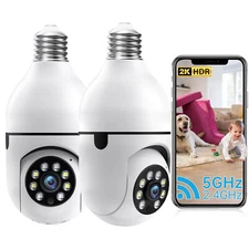 2PCS 3MP Wireless Outdoor Home Bulb Camera 5G WiFi Light Bulb Security Camera
