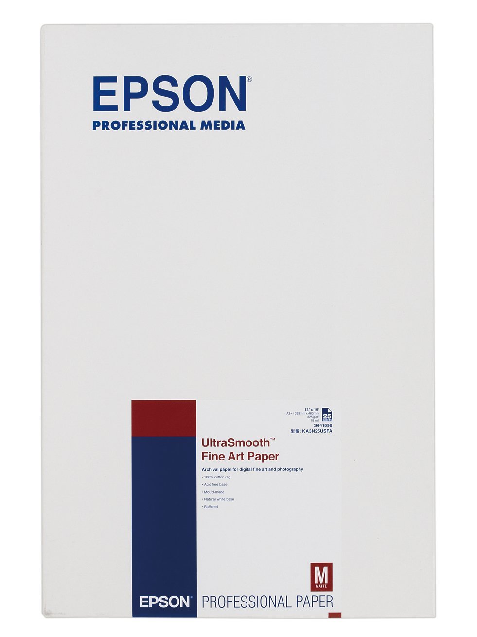 Papier EPSON S041896 UltraSmooth Fine Art mat blanc A3+ de 325g en paquet de 25 feuilles