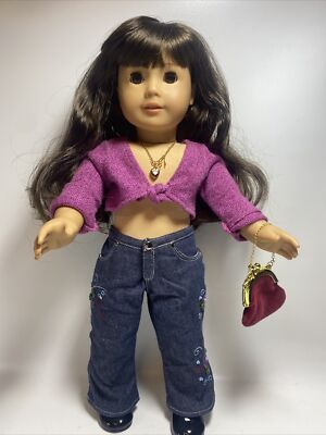 American Girl Doll 18'' Samantha Doll With Change Purse And Heart Necklace