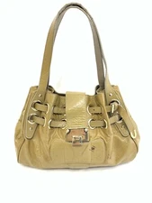Jimmy Choo Riki Ramona Taupe Tan Patent Leather Shoulder Bag Purse Grommets