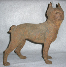 Antique Dog Doorstop Hubley Cast Iron Boston Bull Terrier Flat Head Screws 1920s