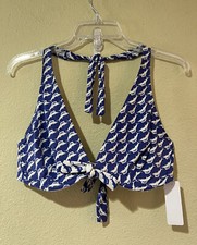 Tommy Bahama Relax Sz 36C Marlin Halter Bikini Swim Top Underwire Blue White v6