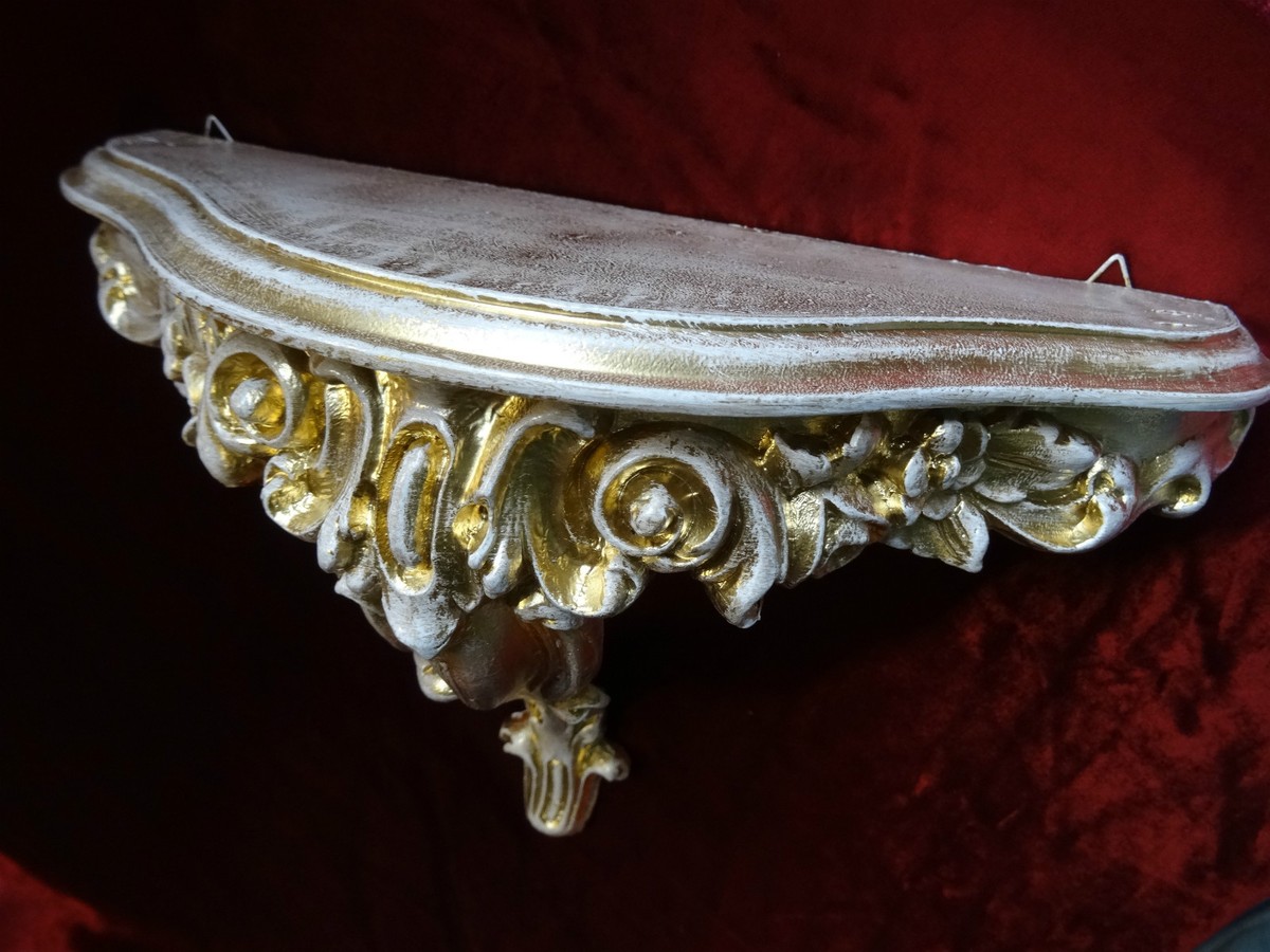 Console Murale Baroque Blanche - Miroir Rétro, 31x21x12 Cm, Fabrication Italienne