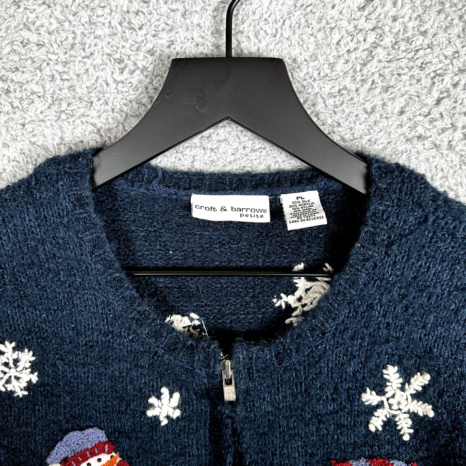 Vintage Christmas 90s Cardigan Sweater Silk Wool Knit Women's Large Snowman - Image 2 of 4