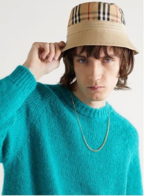 NEW Burberry COTTON GABARDINE BUCKET HAT REVERSIBLE HONEY BEIGE
