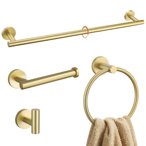 Brushed Gold Bathroom Hardware Accessories Set 4 Pieces Towel Bar Set Modern ...