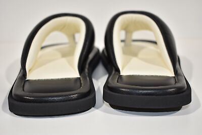 Chanel 22P Black White Lambskin Padded Pool Thong Logo Mule Slide Flat  Sandal 36