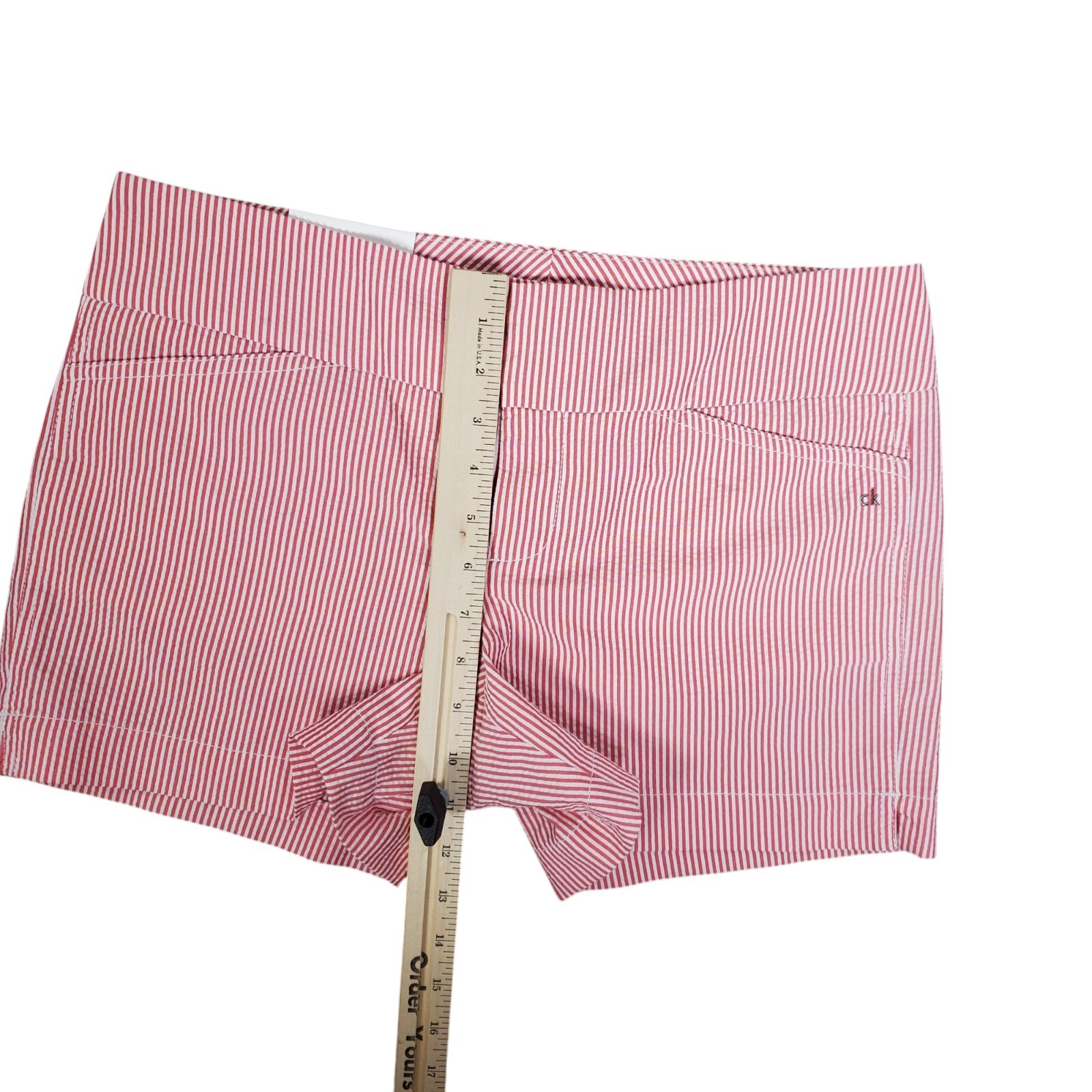 Calvin Klein Womens Seersucker Shorts Size 6 Red White Striped 4" Inseam NEW thumbnail 11