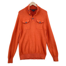 Banana Republic Mens Orange Knit 100 Cotton Mock Neck 1/4 Button Sweater Size L