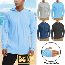 Mens Sun Skin Protection UPF50 T-Shirt Hoodie Long Sleeve Outdoor Fishing Tops