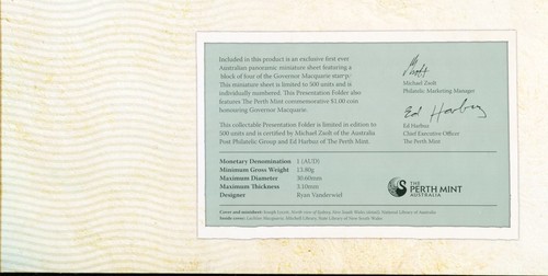 2010 Macquarie Bicentenary Coin and Stamp folder Ltd Edt to 500 only - Picture 6 of 6