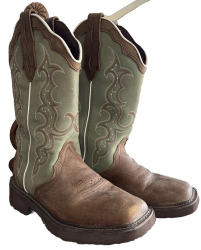 Justin Gypsy Leather Western Cowgirl Cowboy Boots Brown Green Womens 7.5B