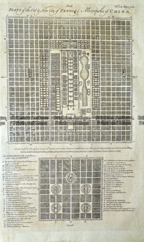 Antique Map 232-052 Plans of old & new city of Peking by Bowen c.1744 - Picture 1 of 1