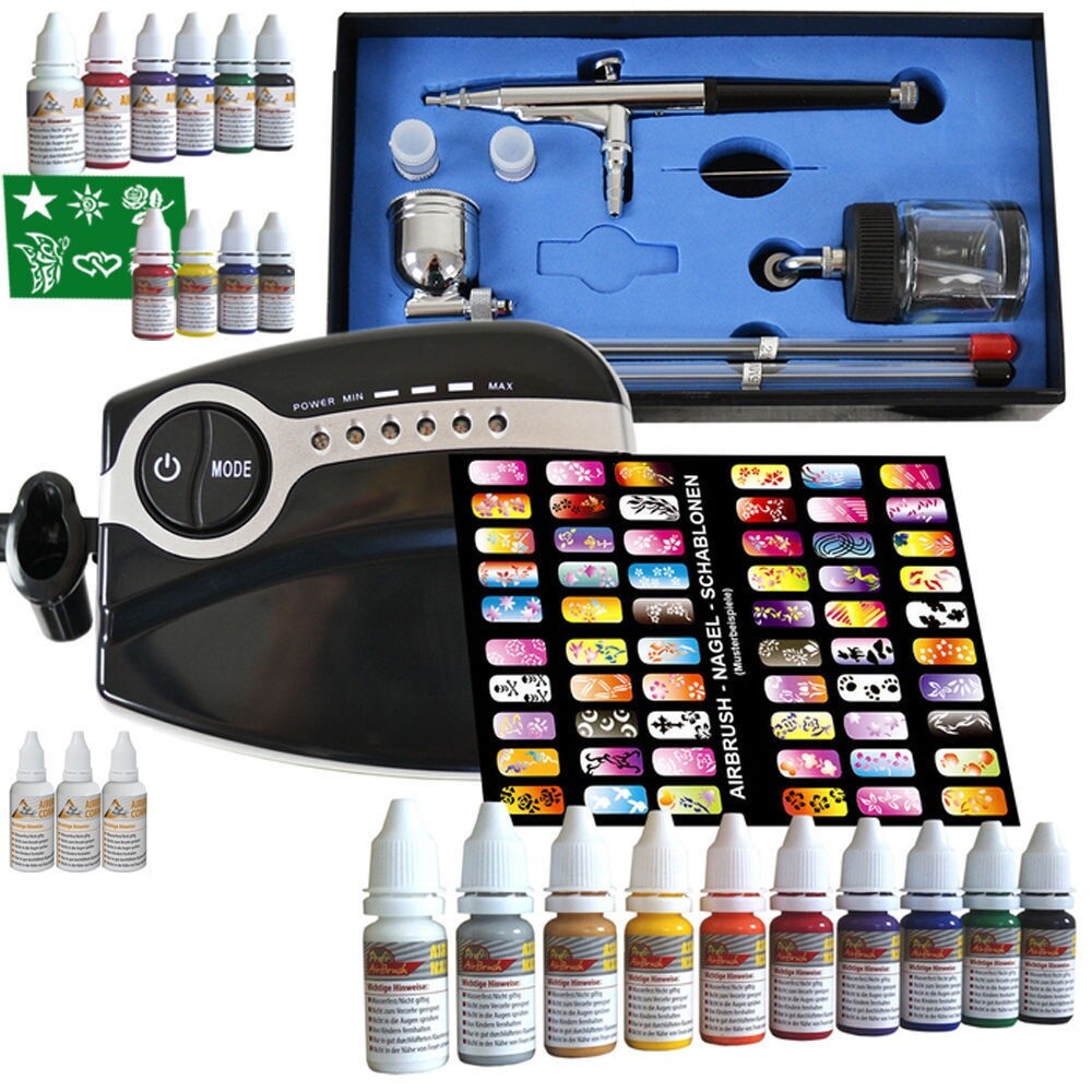 AIRBRUSH SET AIRBRUSH KOMPLETT SET AIRBRUSH KOMPRESSOR PISTOLE FARBEN