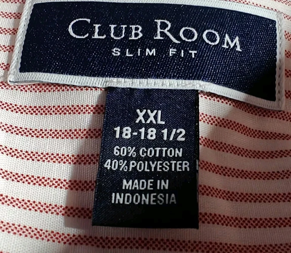 Camisa de vestir Club Room para hombre ajustada a rayas rojas 18-18. 5 2XL Nuevo sin etiquetas Foto 4 de 4