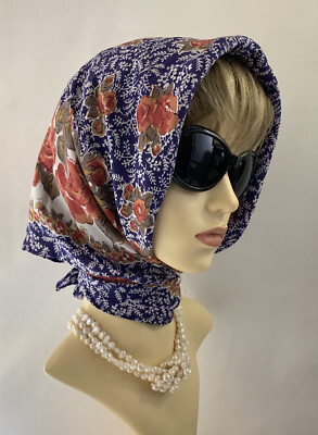 Hotel Sofitel Vintage Scarf Silk Rolled Hem Russet Red Blue White 29 Inches  UK