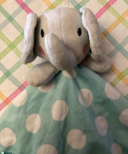 Circo Elephant Lovey Gray Teal White Polka Dots Security Blanket Satin Trim