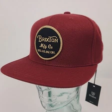 Brixton Mfg Co Wheeler Snapback Hat Baseball Cap Burgandy NWT Unisex Wool Blend
