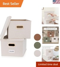 Decorative File Organizer Box Set of 2 - Collapsible Linen Filing Cabinets w/...