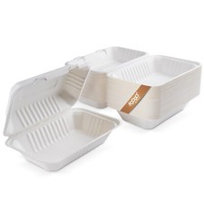 FOOGO Green Natural Sugarcane Bagasse Disposable Clamshell Takeaway Boxes