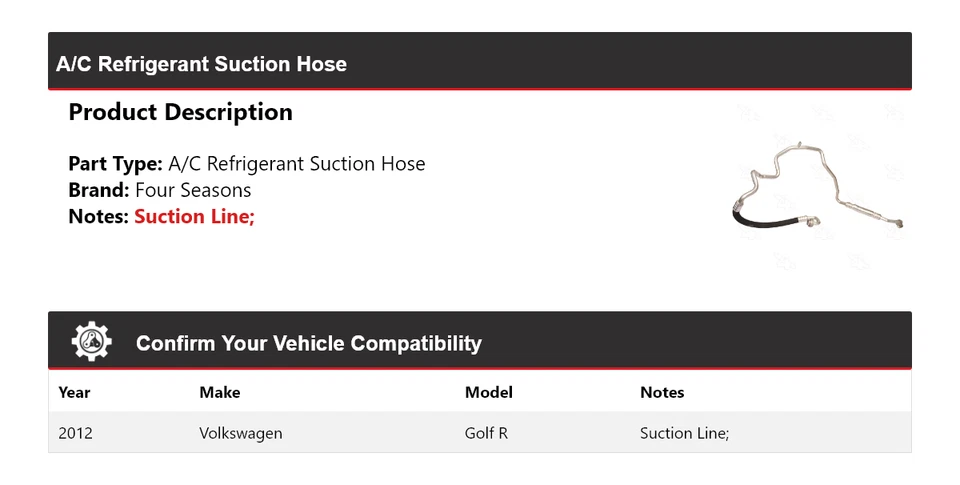 Manguera de succión de refrigerante aire acondicionado Volkswagen Golf R 2012 4 estaciones Foto 2 de 4