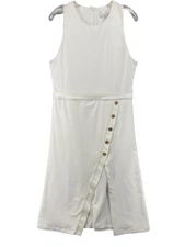 Black Halo Dress Womens Sz 16 White Midi Sleeveless Button Skirt Lined Stretch