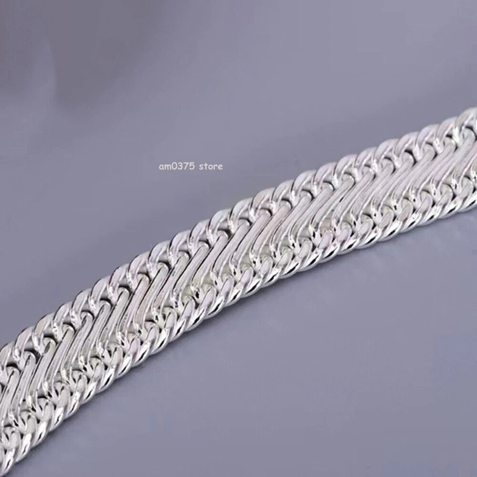 Pure 999 Fine Silver Bracelet Women Men's 12mm/22mm Wider Cuban Curb Link   - Image 3 of 4