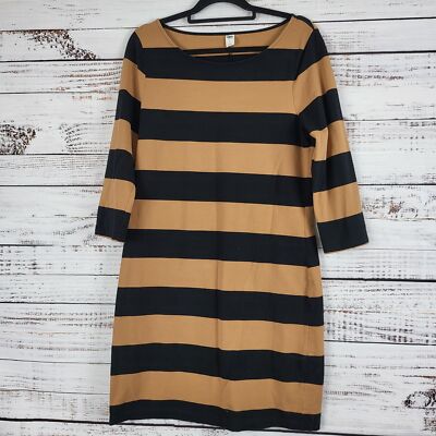 Old Navy Long Sleeve Midi Dress L Womens Black Brown Striped Pullover | eBay