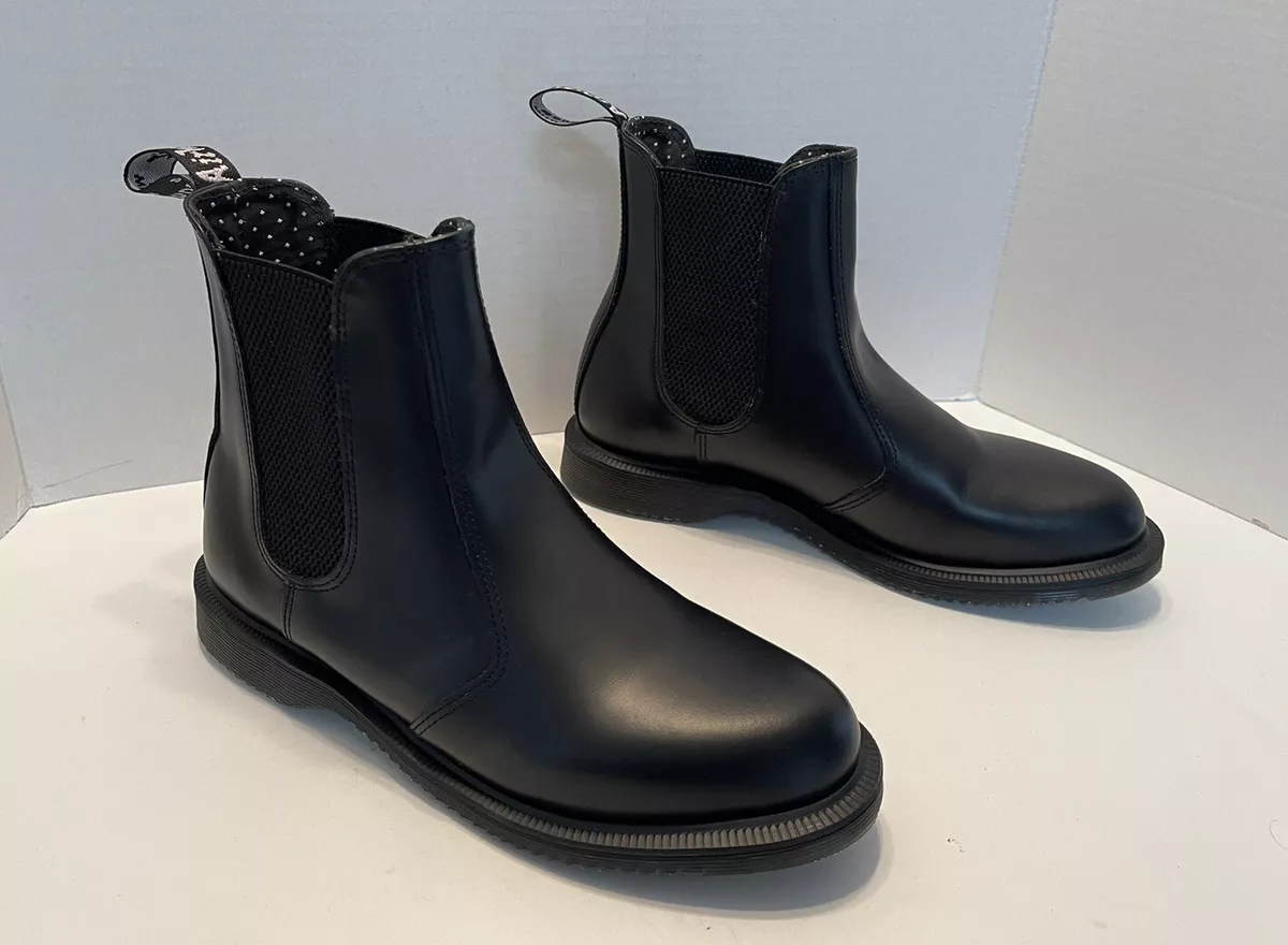 DR. MARTENS FLORA CHELSEA LEATHER BOOTS WOMEN S BLACK POLISHED