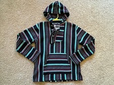 Original Senor Lopez Hoodie Medium Black Stripe Poncho Style