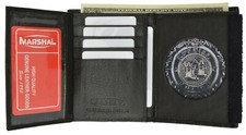 Badge Police Cut Out ID Holder Wallet Genuine Leather Black Shape Security 2515