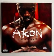 AKON signed (TROUBLE) Album Vinyl LP RECORD w/ COA PSA AO78817