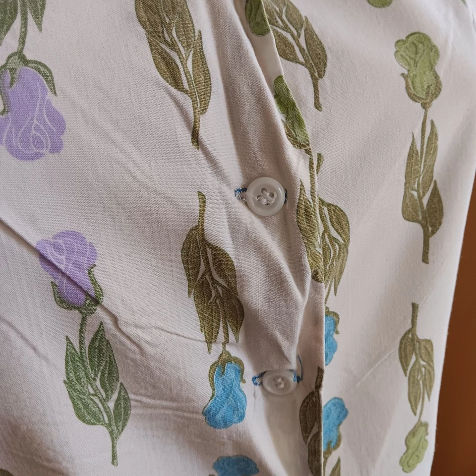 Blusa Top Sin Mangas Botones Floral Hecha a Mano Algodón 1OF1 Vintage Años 50 Foto 3 de 4
