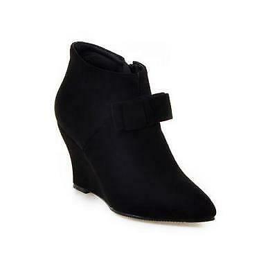 Süße Damenstiefel Schleife spitz zulaufend Knöchel Keilabsatz Reißverschluss elegant Partyschuh - Bild 12 von 12