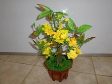 Plastic Artificial Yellow Apricot Flower Bonsai Tree 15 Inch Tall (HOA Mai)