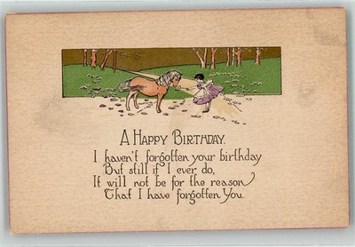 39413203 - Happay Birthday Child Horse Postcard Birthday 1922