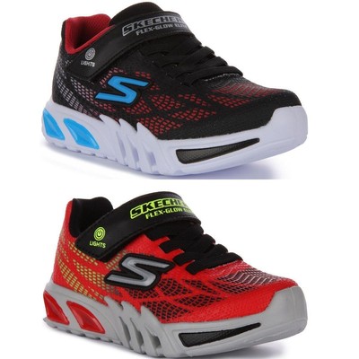 SKECHERS Flex Leuchtende Elite Vernetzt Licht Überzug Kinder Trainer Rot Schwarz