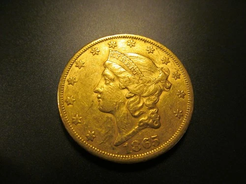 1865-S GOLD TWENTY DOLLAR DOUBLE EAGLE COIN - CIRCULATED - WELL DETAILED!!