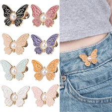 8 Sets Pant Waist Tightener, Detachable Butterfly Clips Jean Buttons for Loose J