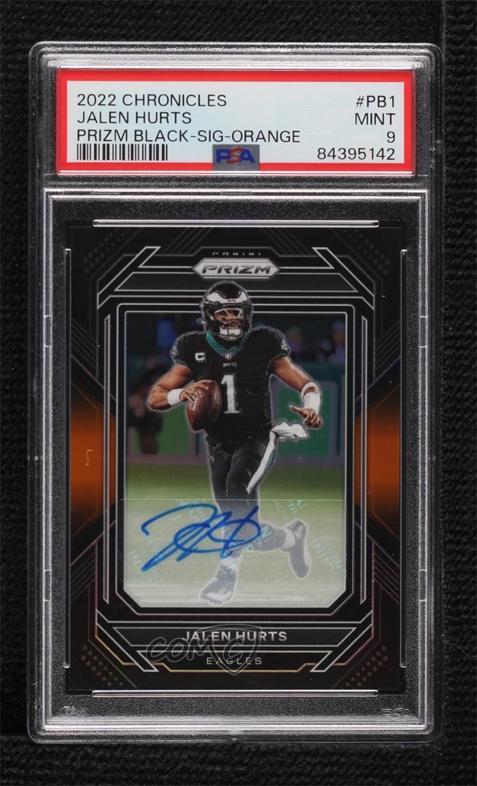 2022 Chronicles Prizm Black Orange Signatures 19/75 Jalen Hurts PSA 9 Auto 14do