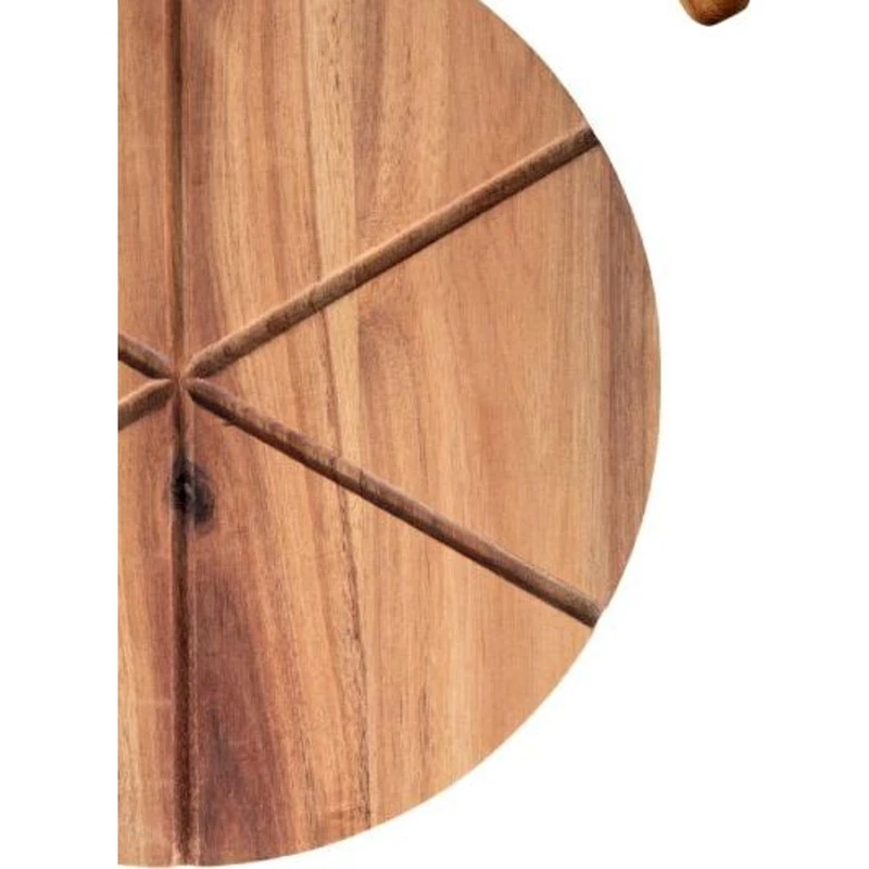 Tagliere Pizza Legno di Acacia 32x43 cm BRANDANI con Manico Rotella Taglia Pizza, fotografia 5 di 9