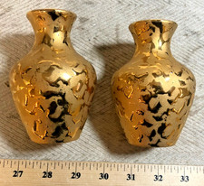 Vintage 3" Gold Leaf Vases 22kt Gold Holley Bros PA (C)